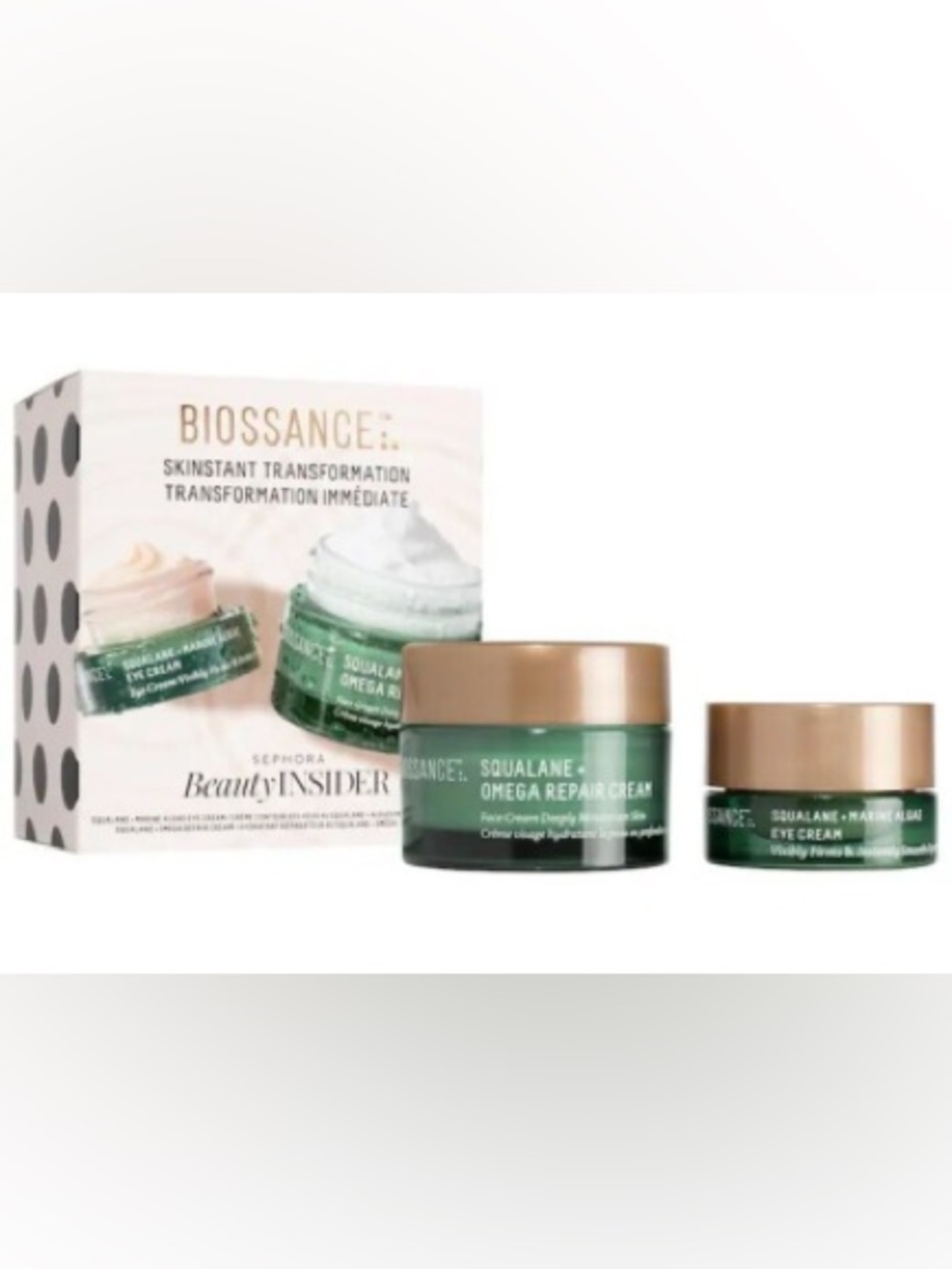 Biossance green and gold Squalane + Omega Repair Cream & Eye Cream Set